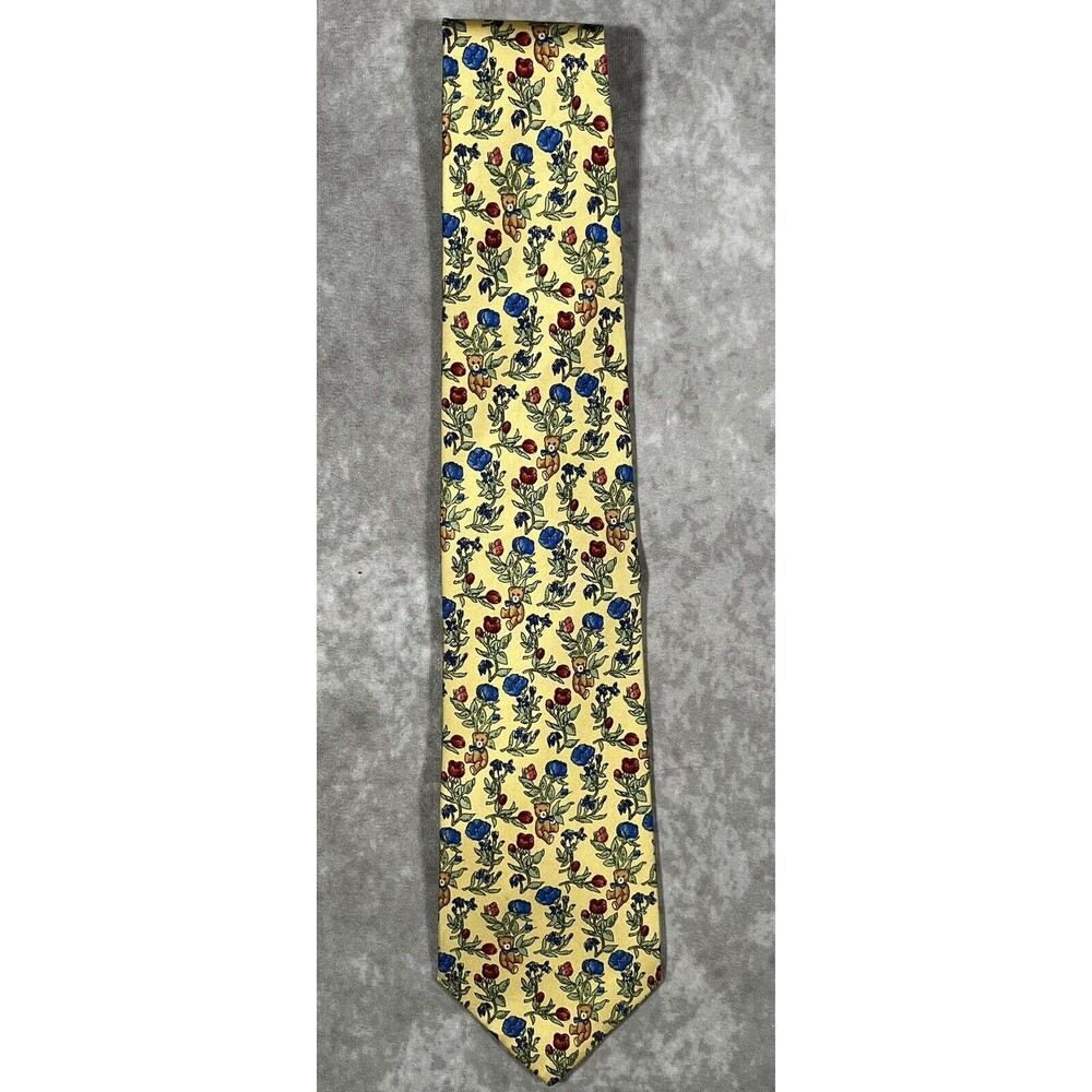 Burberry Silk Tie Handmade In The USA Vintage Yellow Floral